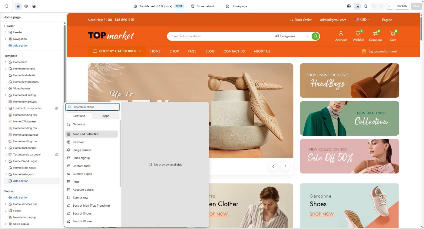Theme editor: add section picker