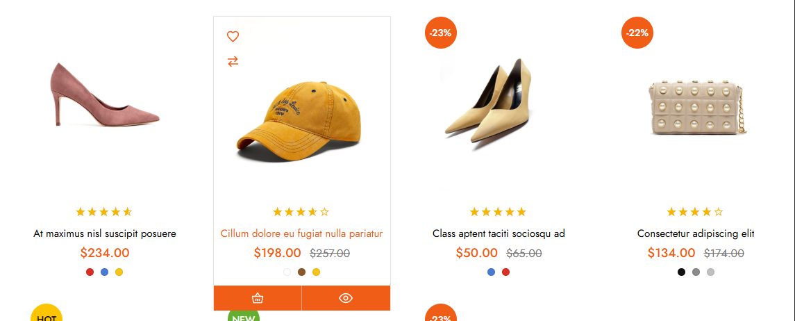 Product card on hover with wishlist, compare, add to cart and quick view