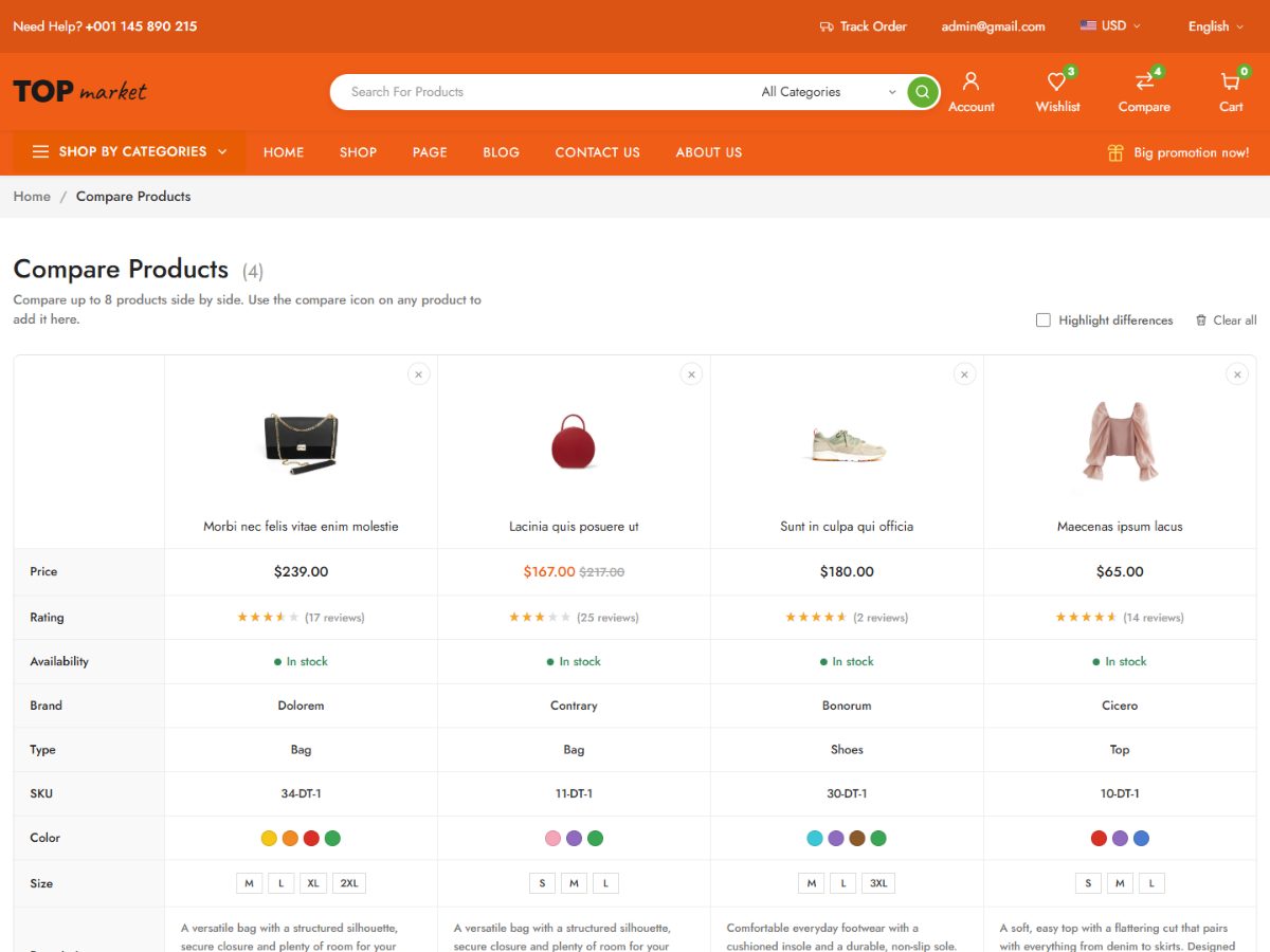 Compare page