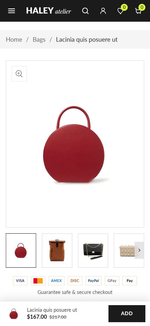 Haley product page on a phone