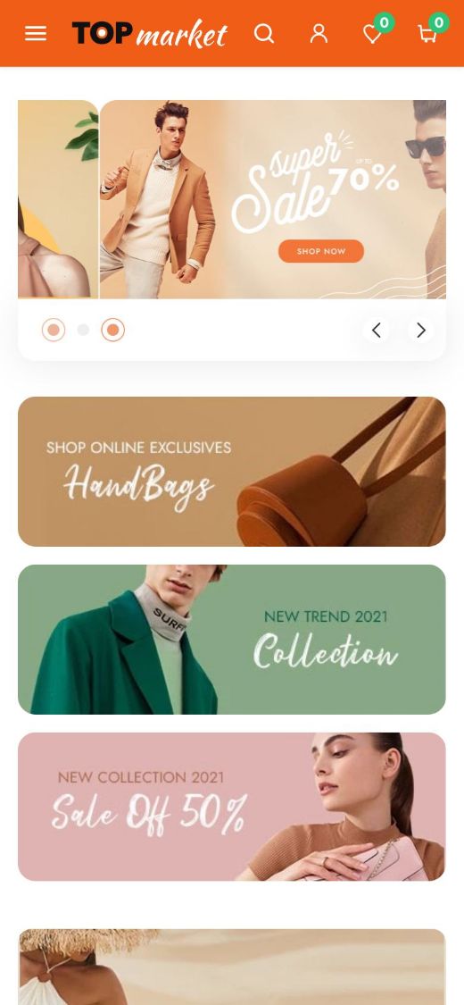 Top Market homepage on a phone