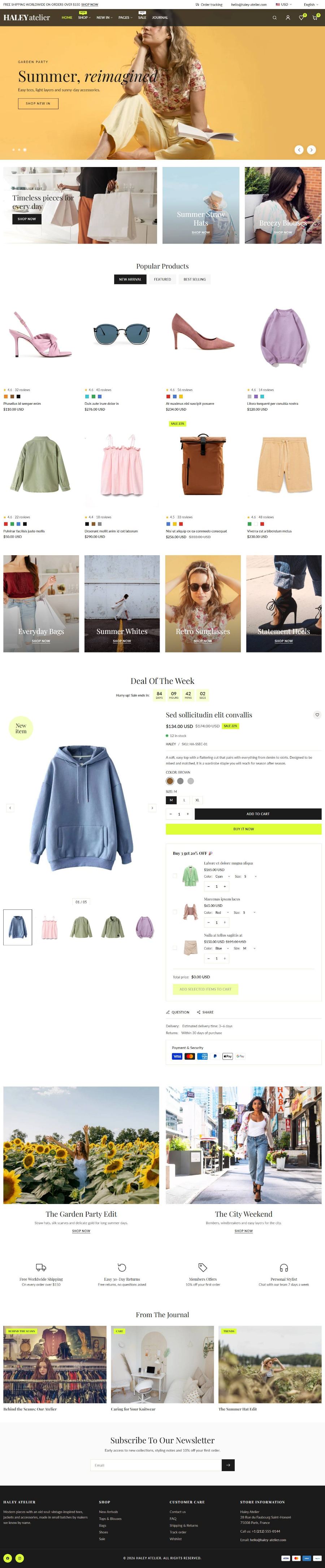 Haley Shopify theme — fashion boutique homepage